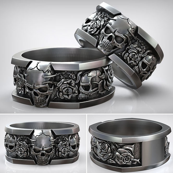 Roses Of Eternity Skull Thorns Ring