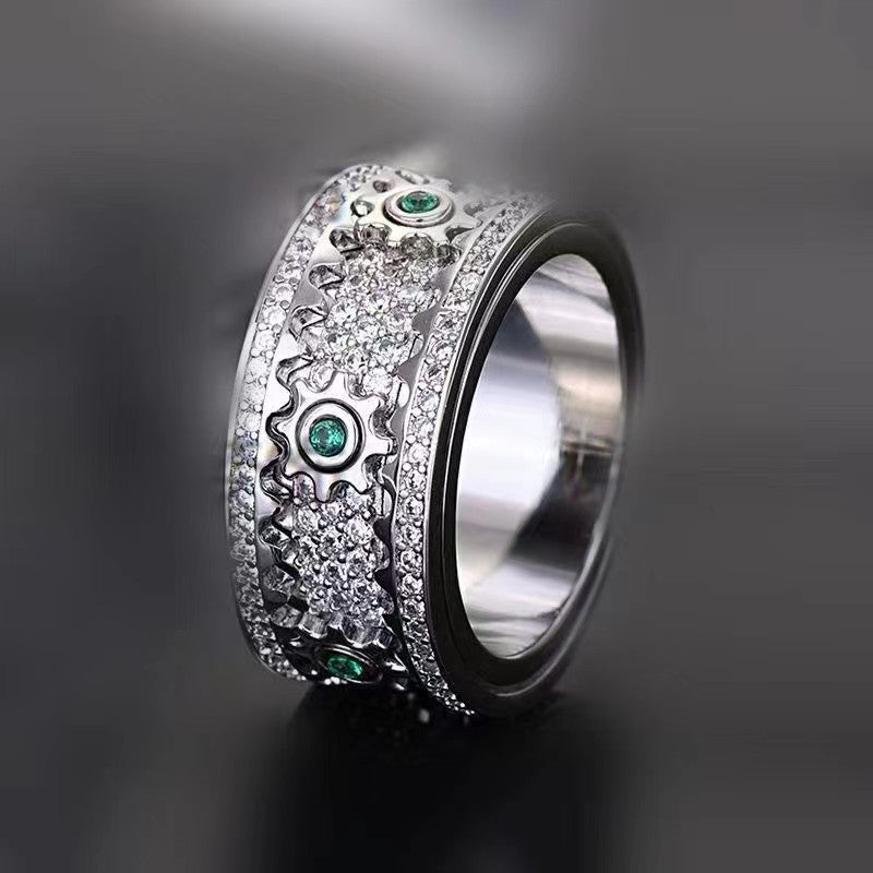 925 Sterling Silver Personalized Stress Reducing Rotatable Gear Ring