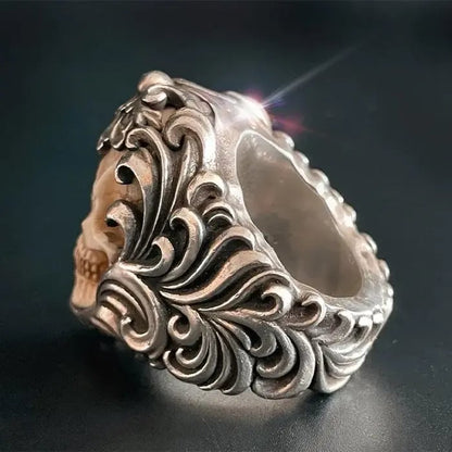 💀Vintage Polish Floral Armor Antler Skull Ring