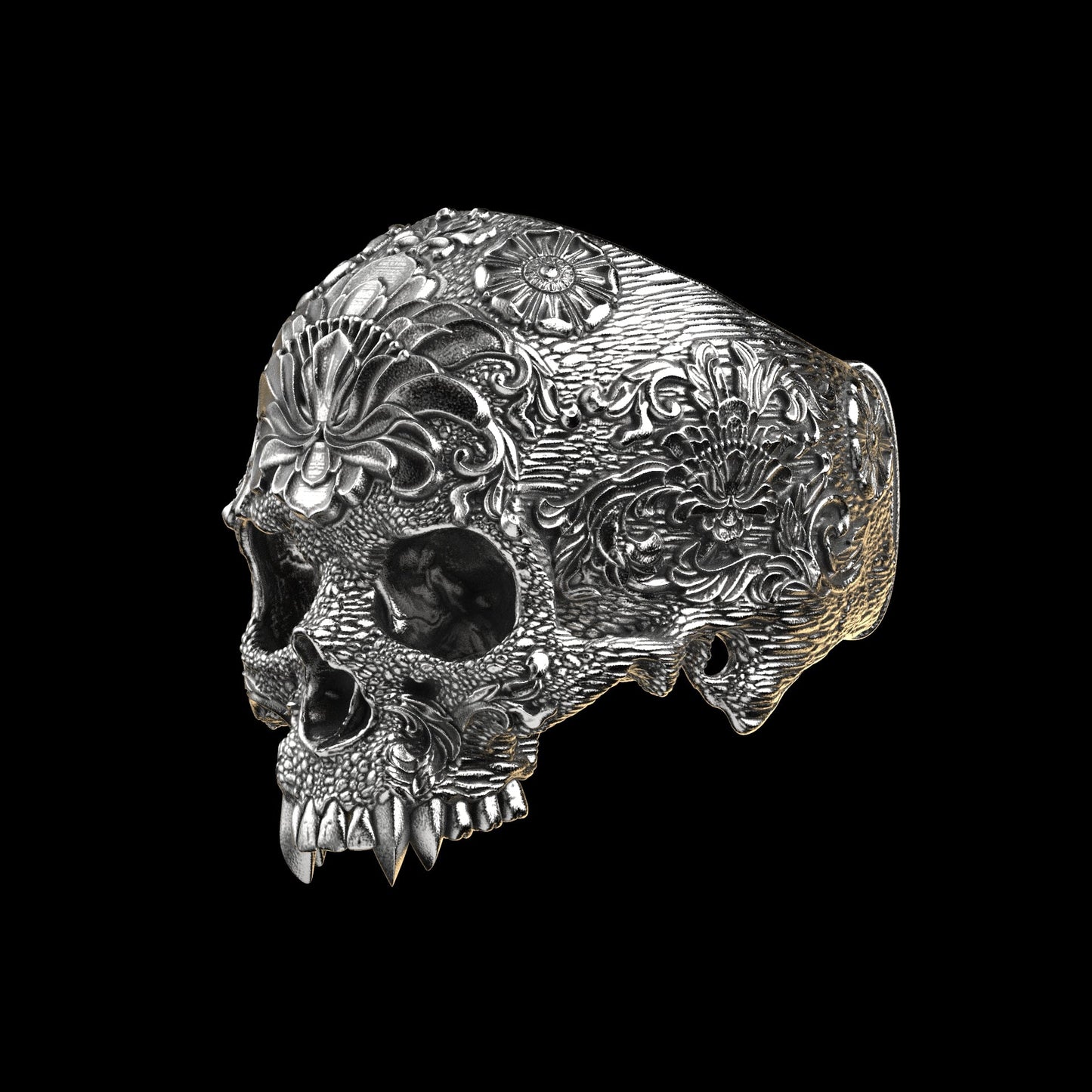 Ornamental Skull Ring Sterling Silver