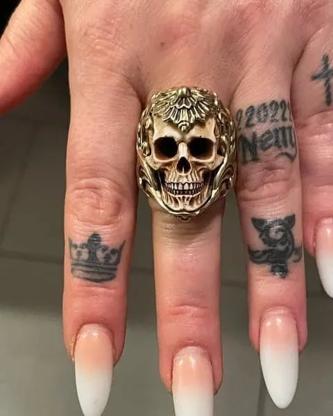 💀Vintage Polish Floral Armor Antler Skull Ring