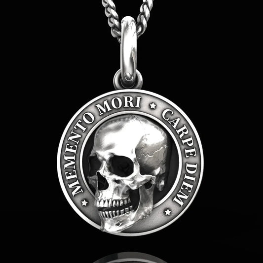 Handcrafted Sterling Silver Memento Mori Skull Pendant