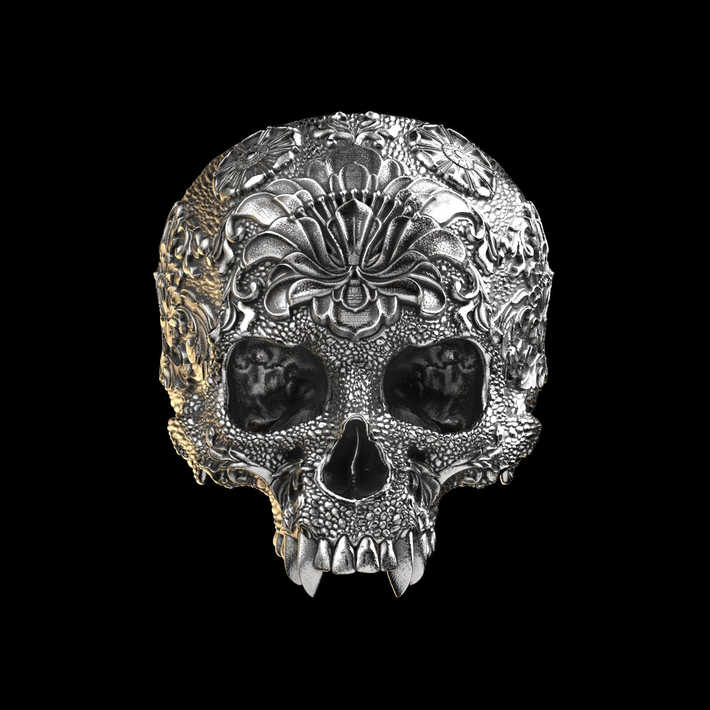 Ornamental Skull Ring Sterling Silver