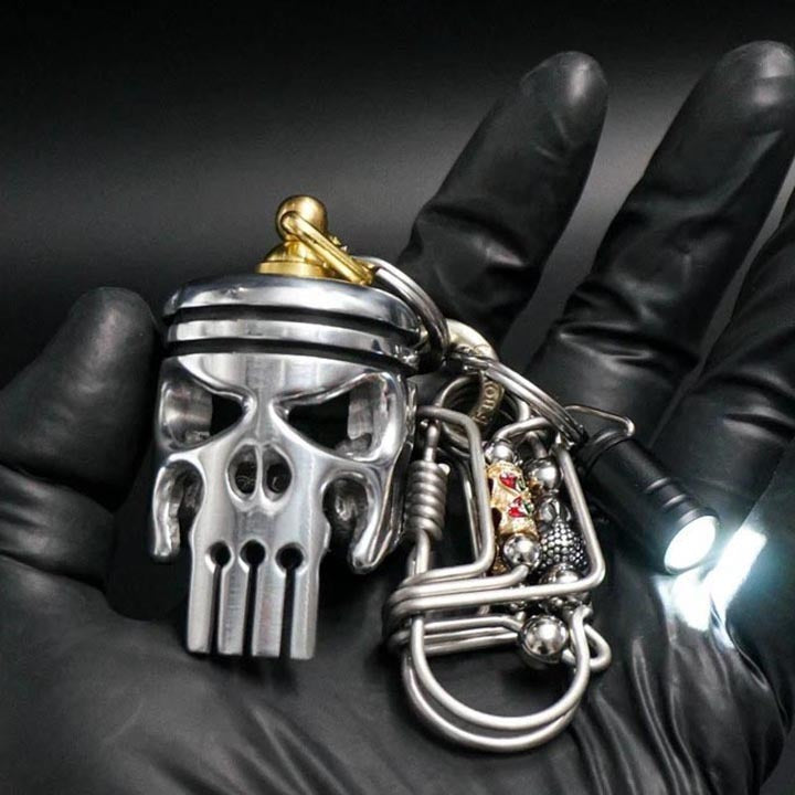 Piston Art Skull Keychain (Pendant/Flashlight/Bottle Ppener)