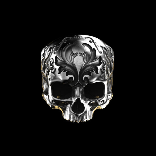 Baroque silver skull ring