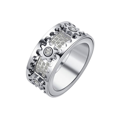 925 Sterling Silver Personalized Stress Reducing Rotatable Gear Ring