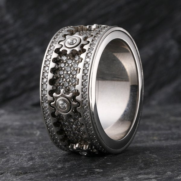 925 Sterling Silver Personalized Stress Reducing Rotatable Gear Ring