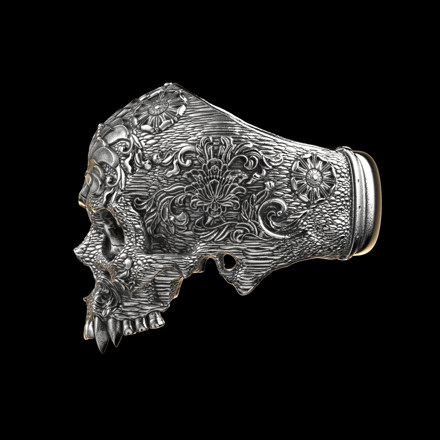 Ornamental Skull Ring Sterling Silver