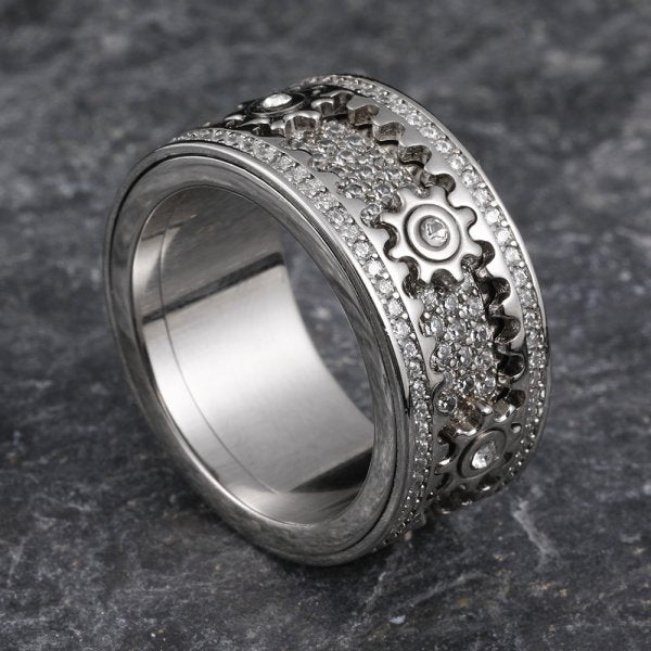 925 Sterling Silver Personalized Stress Reducing Rotatable Gear Ring