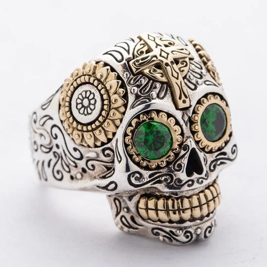 Sugar Skull Ring Sterling Silver